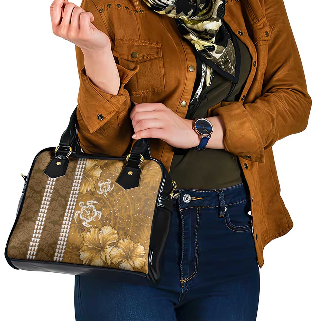 Gold Hibiscus Turle Shoulder Handbag Hawaiian Style Tribal Tapa Pattern