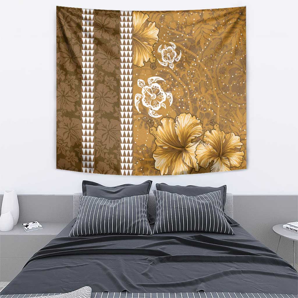 Gold Hibiscus Turle Tapestry Hawaiian Style Tribal Tapa Pattern LT9 - Polynesian Pride
