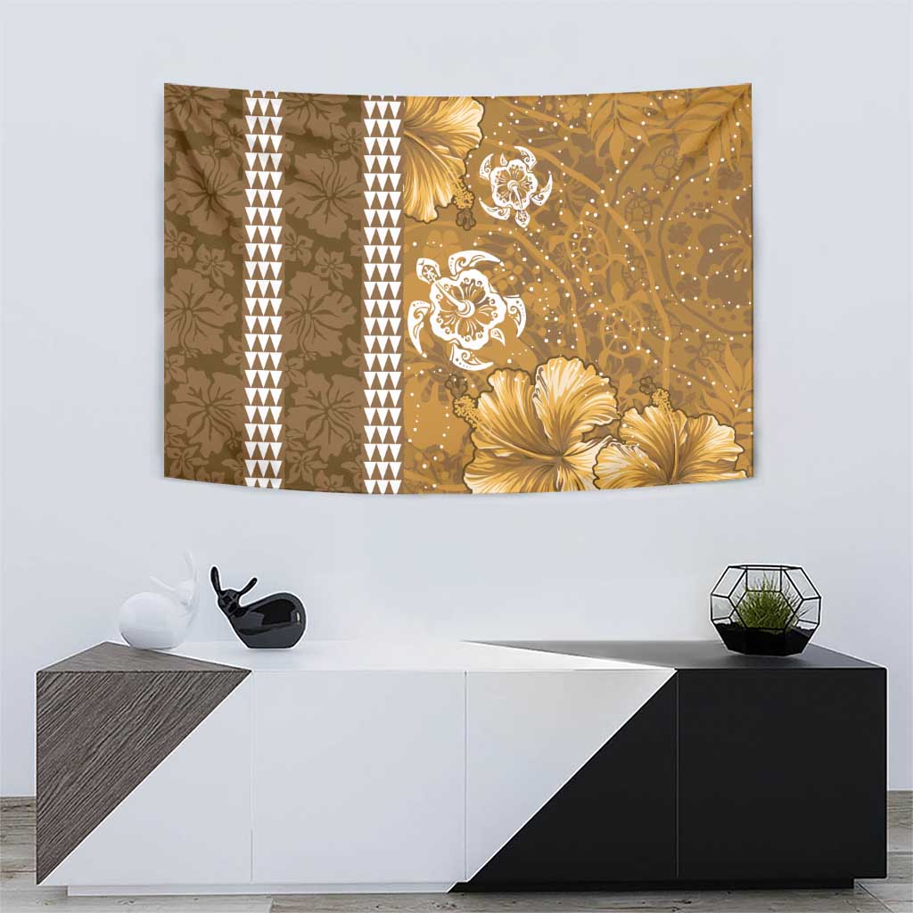 Gold Hibiscus Turle Tapestry Hawaiian Style Tribal Tapa Pattern LT9 - Polynesian Pride