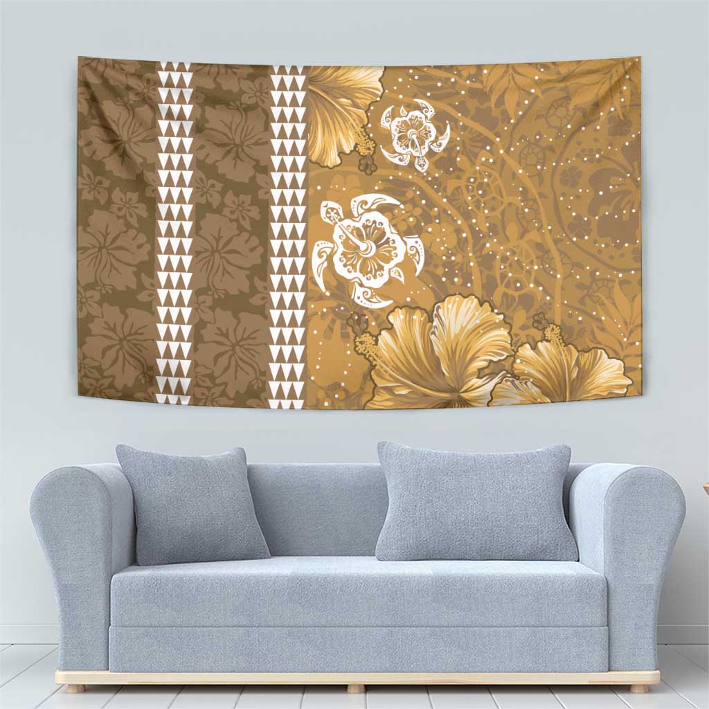 Gold Hibiscus Turle Tapestry Hawaiian Style Tribal Tapa Pattern LT9 - Polynesian Pride