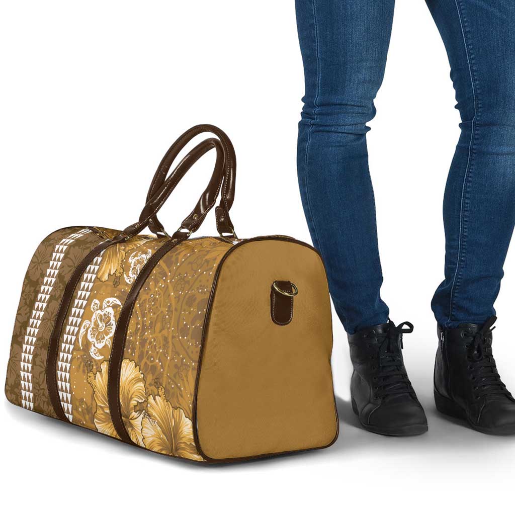 Gold Hibiscus Turle Travel Bag Hawaiian Style Tribal Tapa Pattern - Polynesian Pride