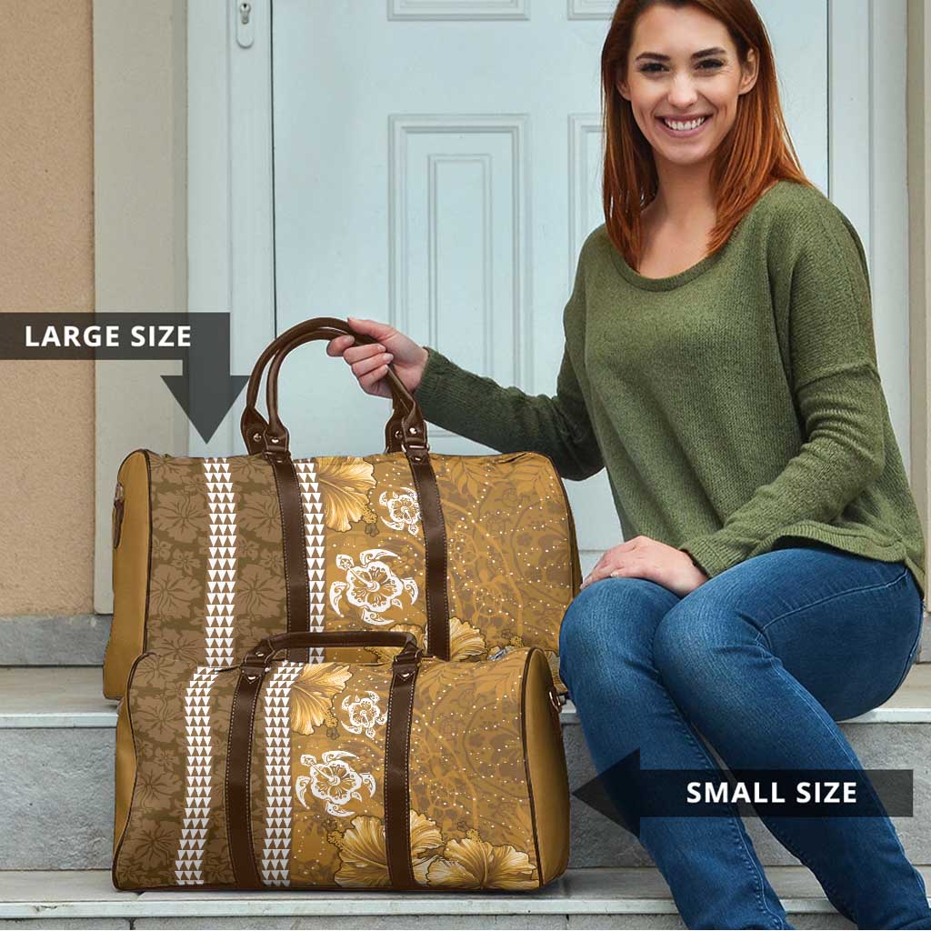 Gold Hibiscus Turle Travel Bag Hawaiian Style Tribal Tapa Pattern - Polynesian Pride
