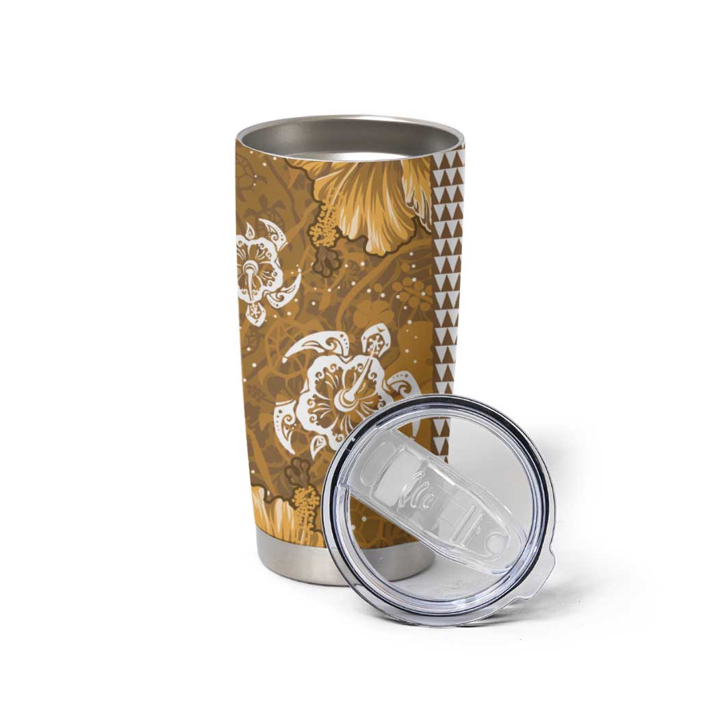 Gold Hibiscus Turle Tumbler Cup Hawaiian Style Tribal Tapa Pattern