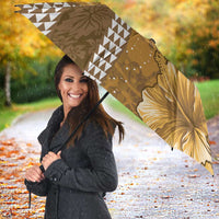 Gold Hibiscus Turle Umbrella Hawaiian Style Tribal Tapa Pattern - Polynesian Pride
