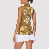 Gold Hibiscus Turle Women Sleeveless Polo Shirt Hawaiian Style Tribal Tapa Pattern LT9 - Polynesian Pride