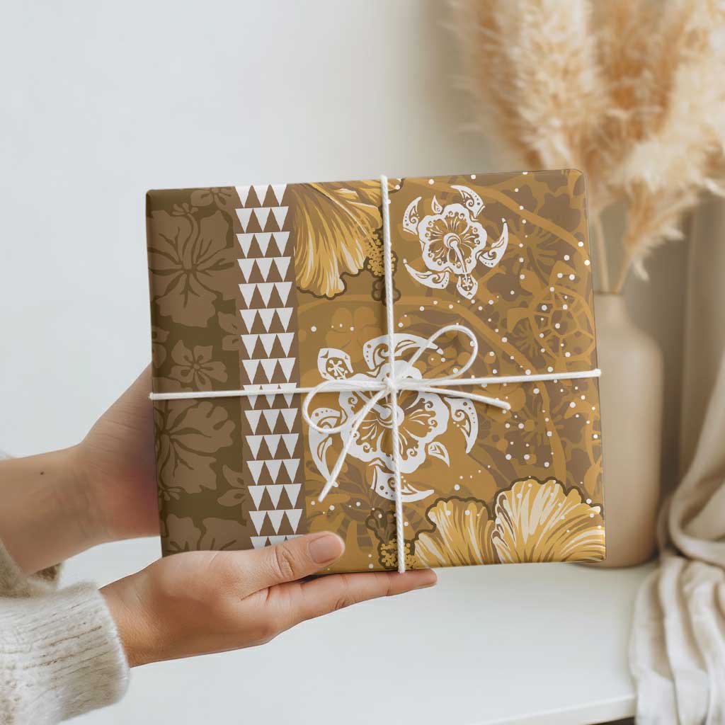 Gold Hibiscus Turle Wrapping Paper Hawaiian Style Tribal Tapa Pattern - Polynesian Pride