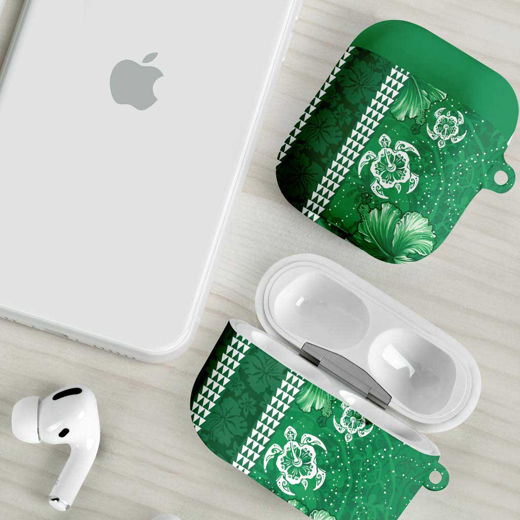 Green Hibiscus Turle AirPods Case Hawaiian Style Tribal Tapa Pattern - Polynesian Pride