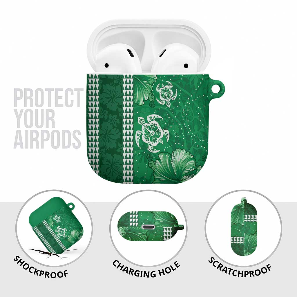 Green Hibiscus Turle AirPods Case Hawaiian Style Tribal Tapa Pattern - Polynesian Pride