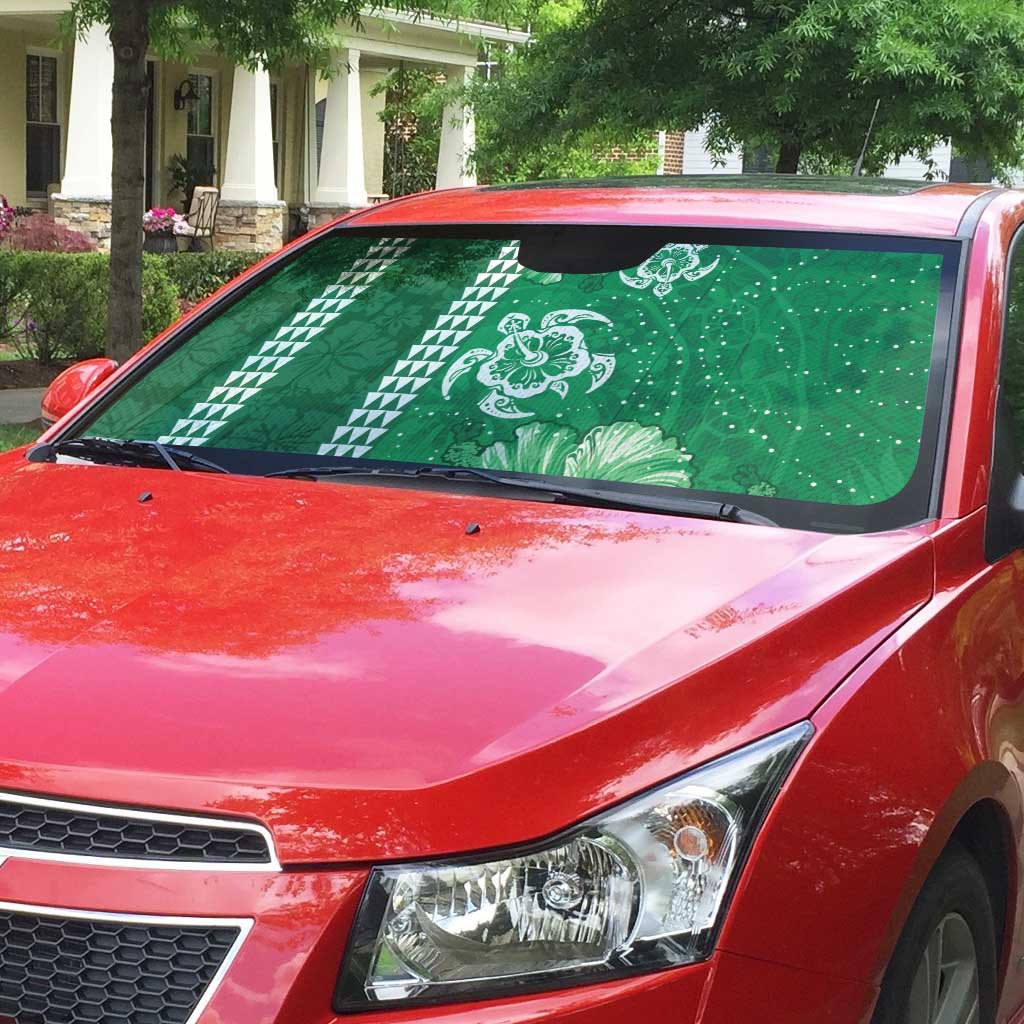 Green Hibiscus Turle Auto Sun Shade Hawaiian Style Tribal Tapa Pattern - Polynesian Pride