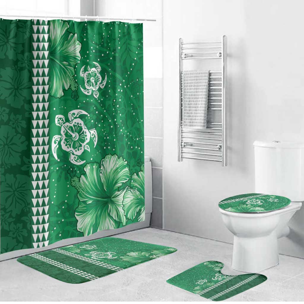 Green Hibiscus Turle Bathroom Set Hawaiian Style Tribal Tapa Pattern LT9 Bathroom Set (4 pcs) Green - Polynesian Pride