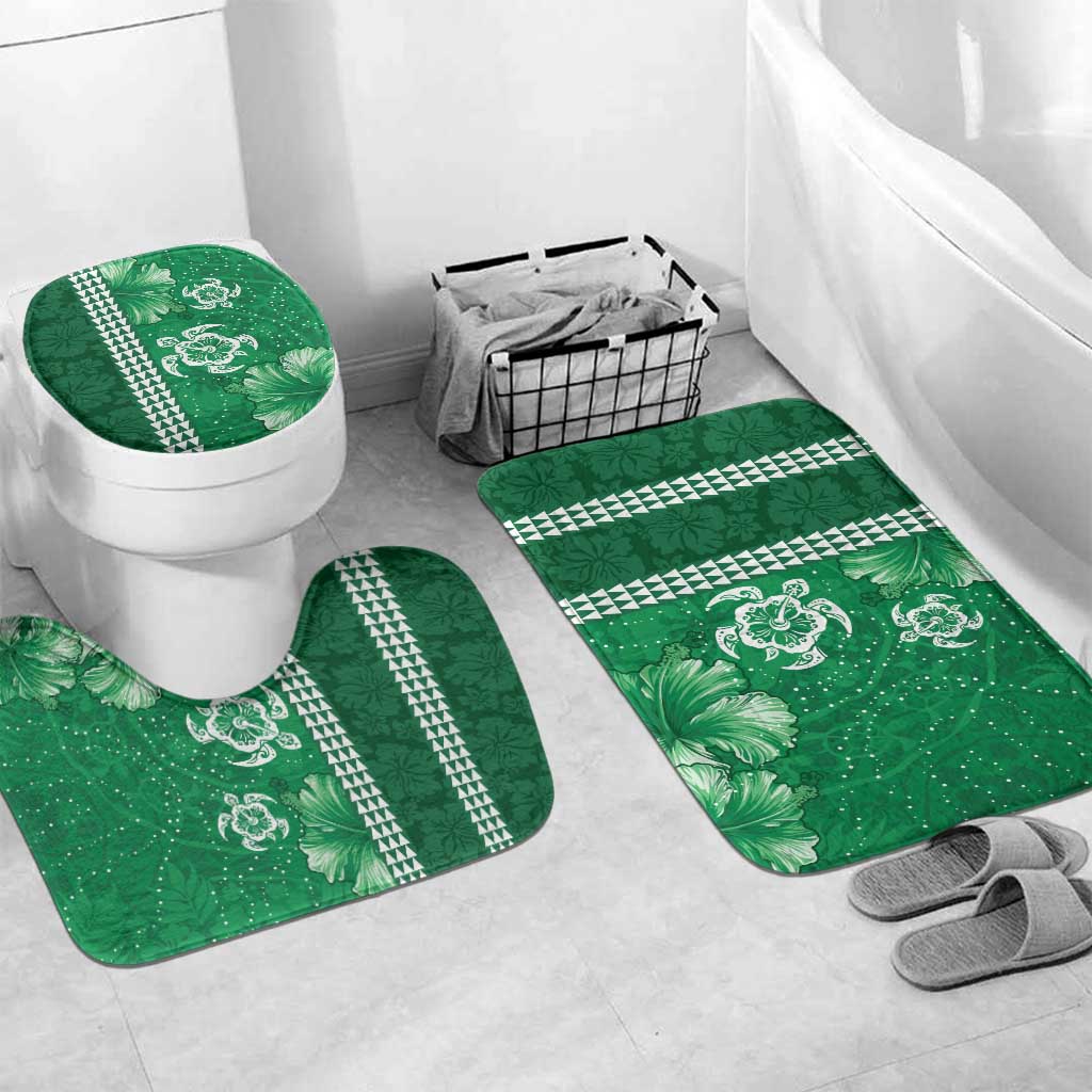 Green Hibiscus Turle Bathroom Set Hawaiian Style Tribal Tapa Pattern LT9 Mat Set Only (3 pcs) One Size Green - Polynesian Pride
