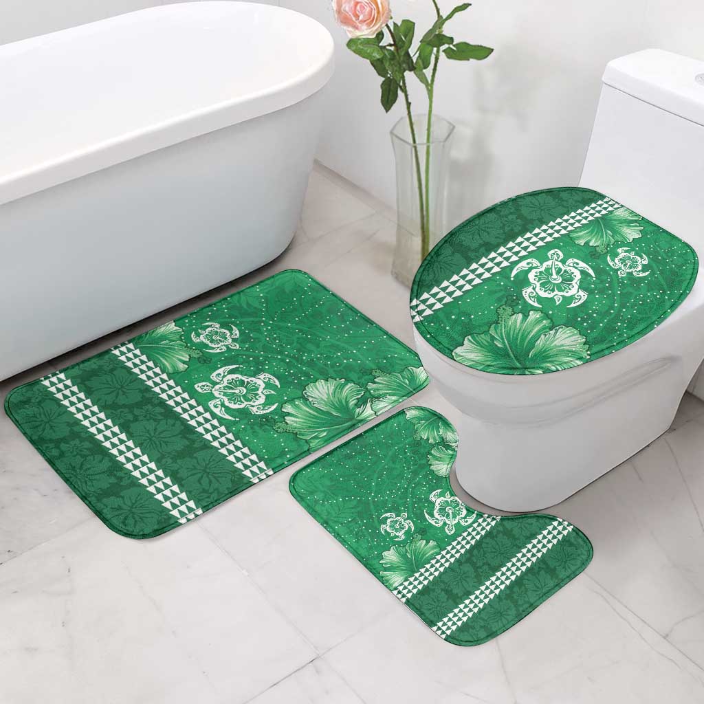 Green Hibiscus Turle Bathroom Set Hawaiian Style Tribal Tapa Pattern LT9 - Polynesian Pride