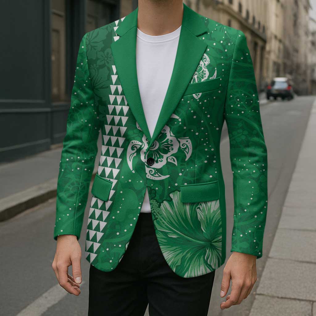Green Hibiscus Turle Blazer Hawaiian Style Tribal Tapa Pattern - Polynesian Pride