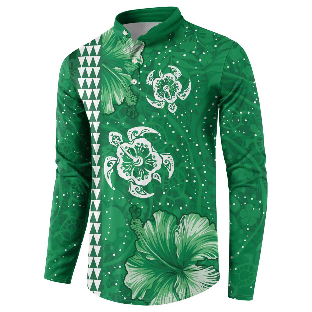 Green Hibiscus Turle Button Sweatshirt Hawaiian Style Tribal Tapa Pattern