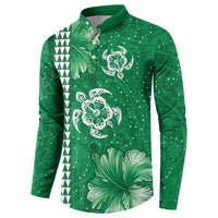Green Hibiscus Turle Button Sweatshirt Hawaiian Style Tribal Tapa Pattern
