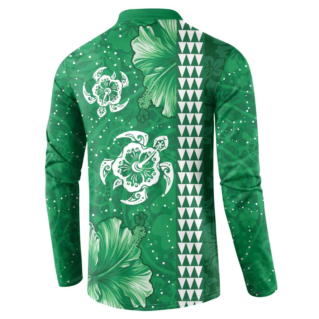 Green Hibiscus Turle Button Sweatshirt Hawaiian Style Tribal Tapa Pattern
