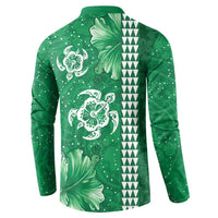 Green Hibiscus Turle Button Sweatshirt Hawaiian Style Tribal Tapa Pattern