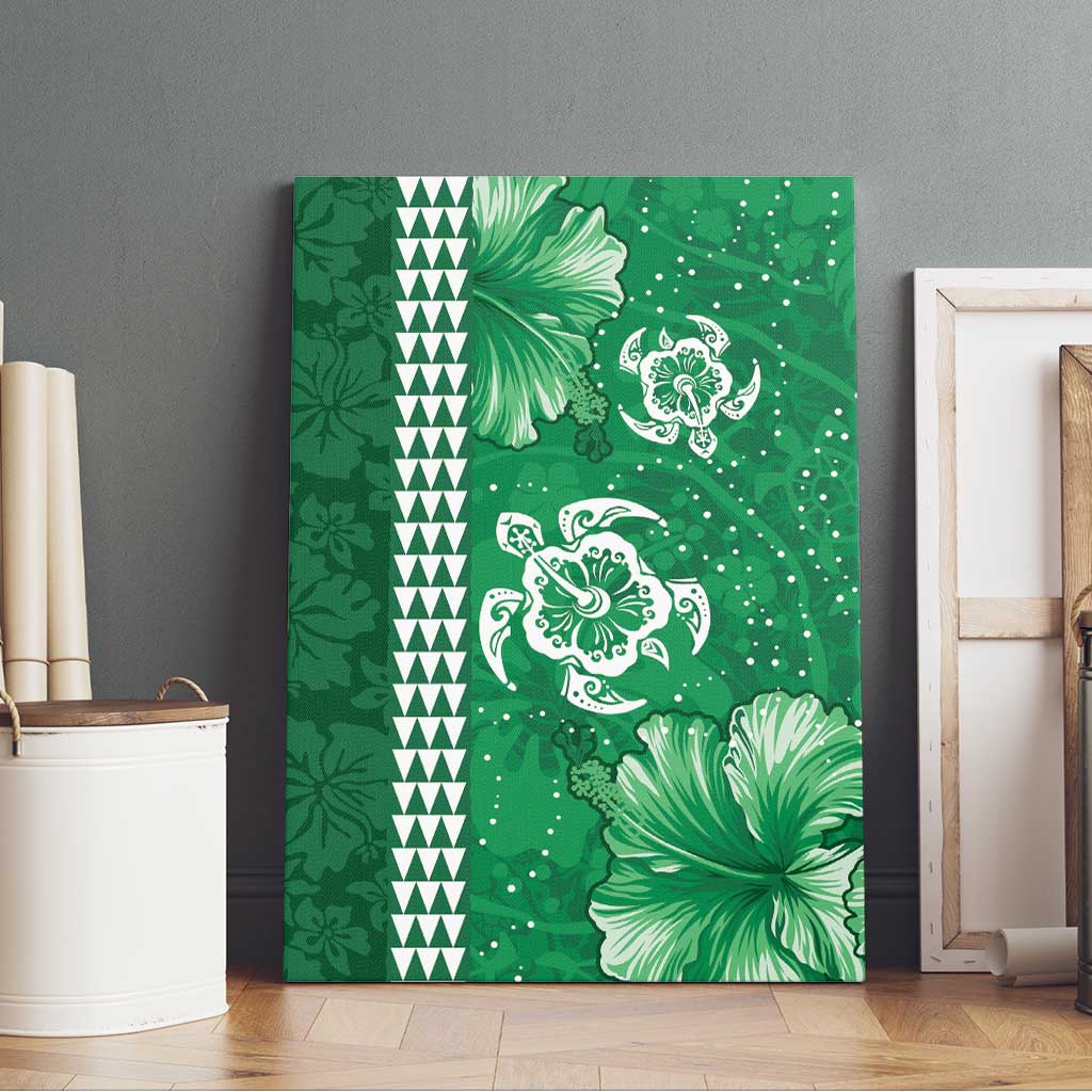 Green Hibiscus Turle Canvas Wall Art Hawaiian Style Tribal Tapa Pattern LT9 - Polynesian Pride