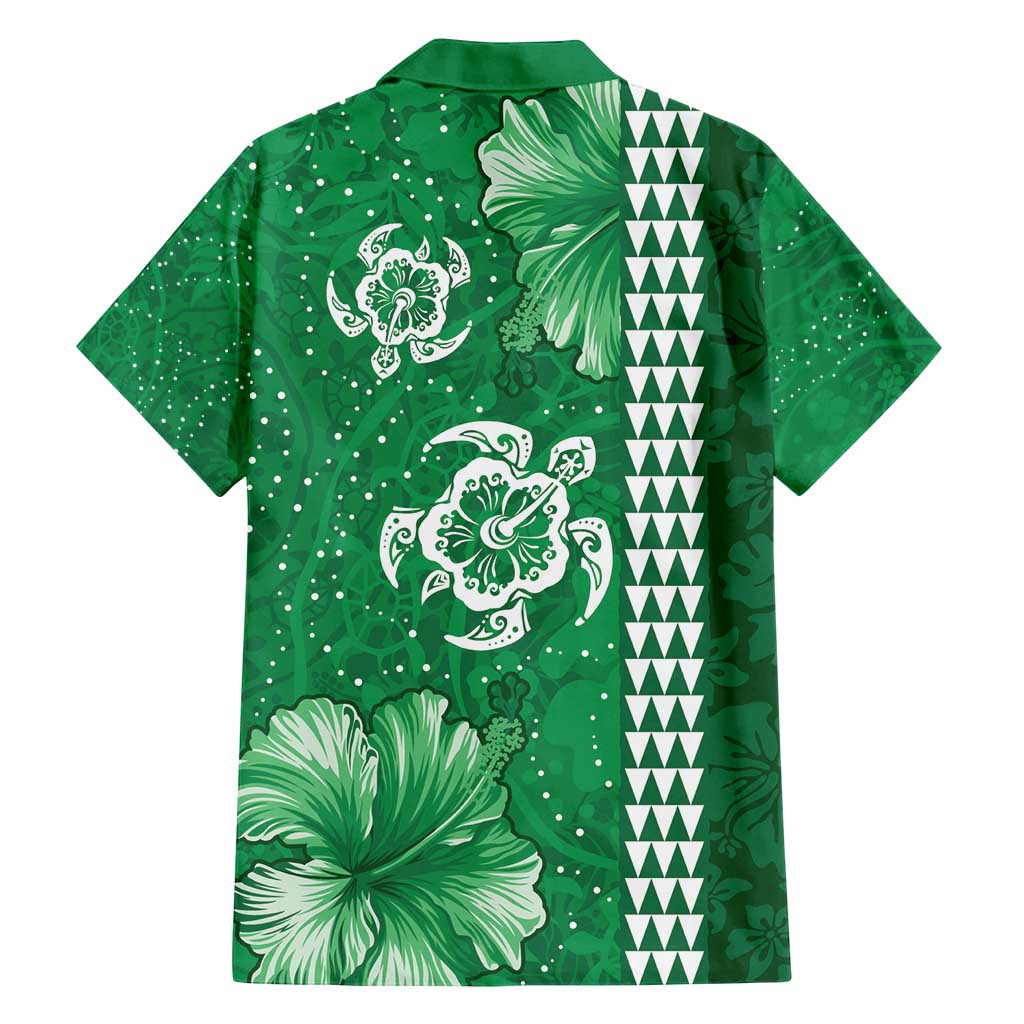 Green Hibiscus Turle Family Matching Long Sleeve Bodycon Dress and Hawaiian Shirt Hawaiian Style Tribal Tapa Pattern LT9 - Polynesian Pride