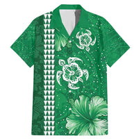 Green Hibiscus Turle Family Matching Mermaid Dress and Hawaiian Shirt Hawaiian Style Tribal Tapa Pattern LT9 Dad's Shirt - Short Sleeve Green - Polynesian Pride