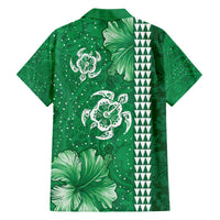 Green Hibiscus Turle Family Matching Off The Shoulder Long Sleeve Dress and Hawaiian Shirt Hawaiian Style Tribal Tapa Pattern LT9 - Polynesian Pride