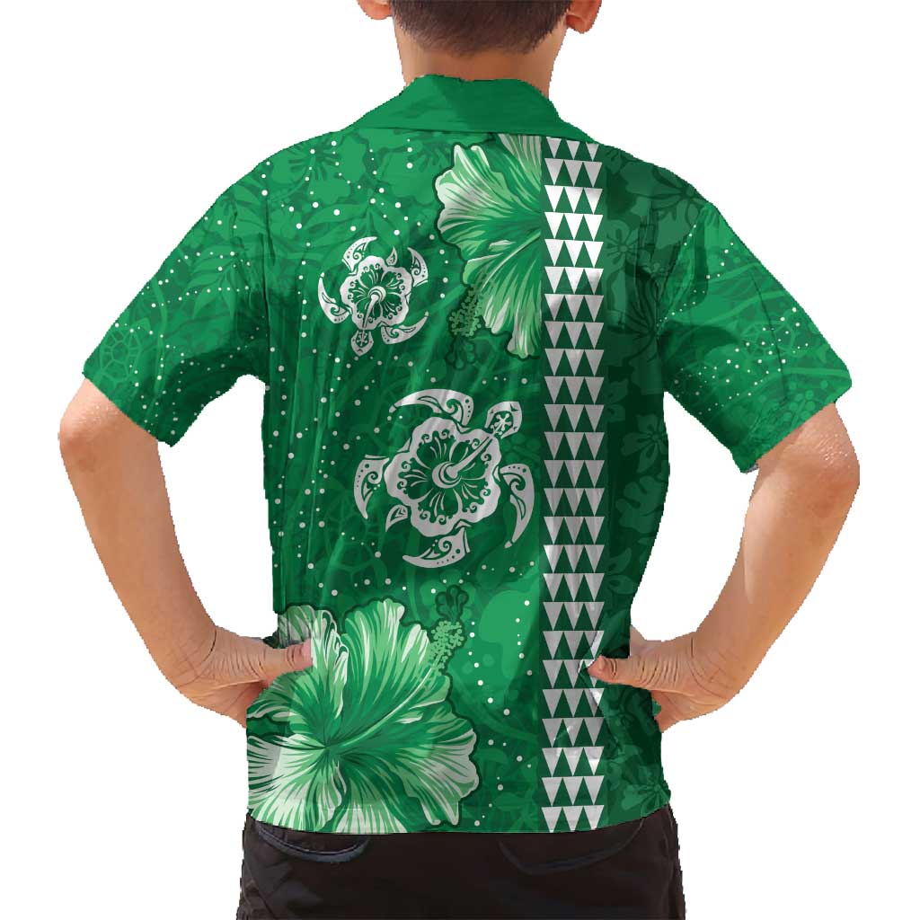 Green Hibiscus Turle Family Matching Off Shoulder Short Dress and Hawaiian Shirt Hawaiian Style Tribal Tapa Pattern LT9 - Polynesian Pride