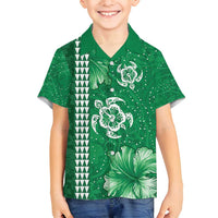 Green Hibiscus Turle Family Matching Puletasi and Hawaiian Shirt Hawaiian Style Tribal Tapa Pattern LT9 Son's Shirt Green - Polynesian Pride