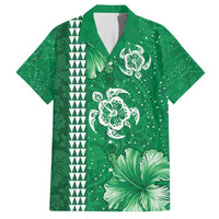 Green Hibiscus Turle Family Matching Summer Maxi Dress and Hawaiian Shirt Hawaiian Style Tribal Tapa Pattern LT9 Dad's Shirt - Short Sleeve Green - Polynesian Pride