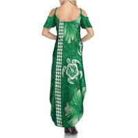 Green Hibiscus Turle Family Matching Summer Maxi Dress and Hawaiian Shirt Hawaiian Style Tribal Tapa Pattern LT9 - Polynesian Pride