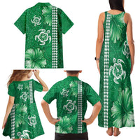 Green Hibiscus Turle Family Matching Tank Maxi Dress and Hawaiian Shirt Hawaiian Style Tribal Tapa Pattern LT9 - Polynesian Pride