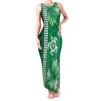Green Hibiscus Turle Family Matching Tank Maxi Dress and Hawaiian Shirt Hawaiian Style Tribal Tapa Pattern LT9 Mom's Dress Green - Polynesian Pride
