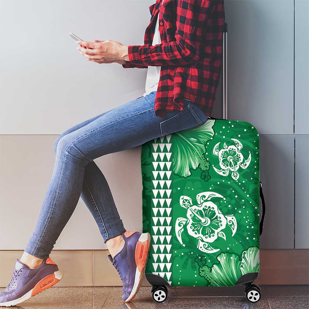 Green Hibiscus Turle Luggage Cover Hawaiian Style Tribal Tapa Pattern