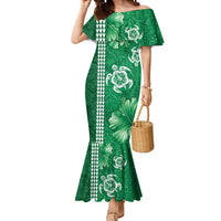 Green Hibiscus Turle Mermaid Dress Hawaiian Style Tribal Tapa Pattern LT9 Women Green - Polynesian Pride