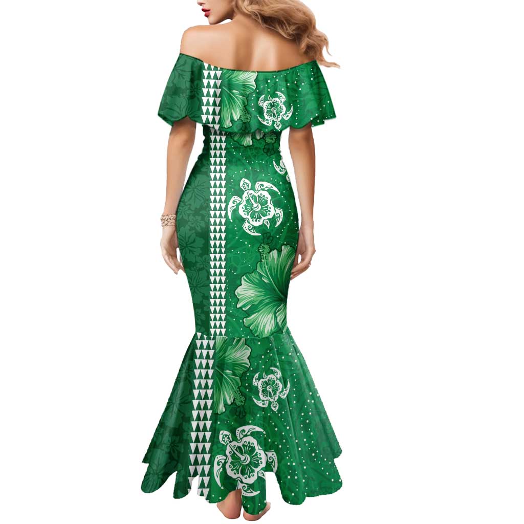 Green Hibiscus Turle Mermaid Dress Hawaiian Style Tribal Tapa Pattern LT9 - Polynesian Pride