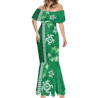 Green Hibiscus Turle Mermaid Dress Hawaiian Style Tribal Tapa Pattern LT9 - Polynesian Pride