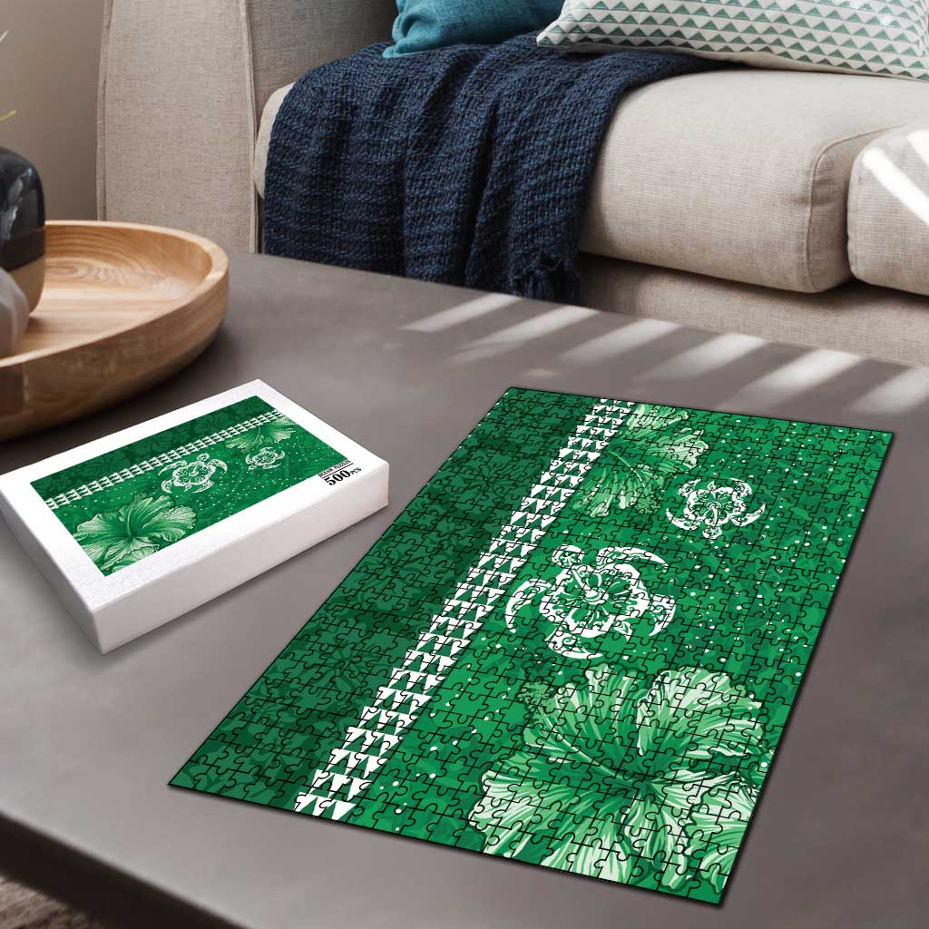 Green Hibiscus Turle Puzzle Hawaiian Style Tribal Tapa Pattern LT9 - Polynesian Pride
