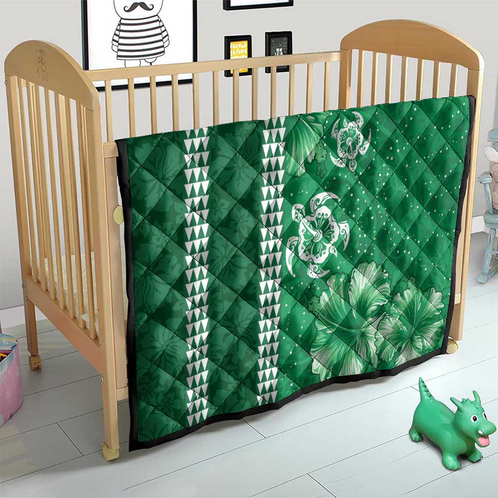 Green Hibiscus Turle Quilt Hawaiian Style Tribal Tapa Pattern