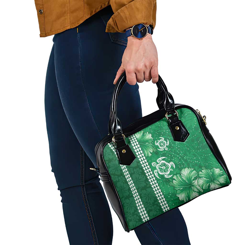 Green Hibiscus Turle Shoulder Handbag Hawaiian Style Tribal Tapa Pattern