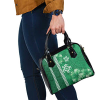 Green Hibiscus Turle Shoulder Handbag Hawaiian Style Tribal Tapa Pattern