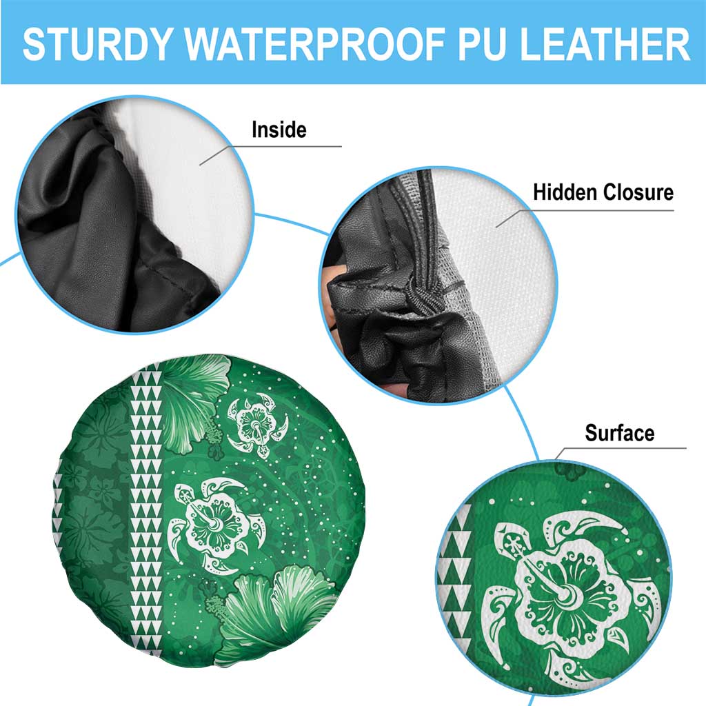 Green Hibiscus Turle Spare Tire Cover Hawaiian Style Tribal Tapa Pattern