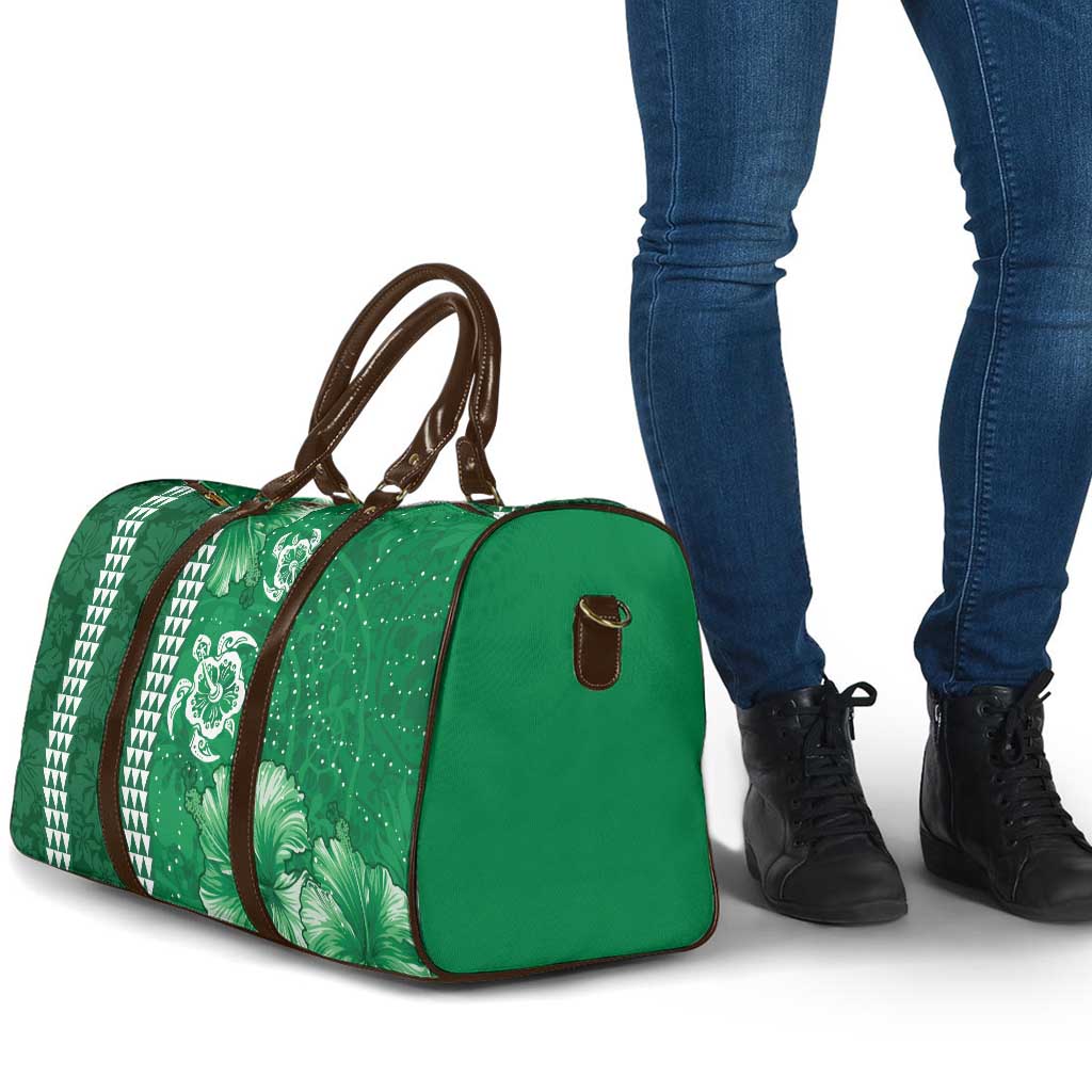 Green Hibiscus Turle Travel Bag Hawaiian Style Tribal Tapa Pattern - Polynesian Pride