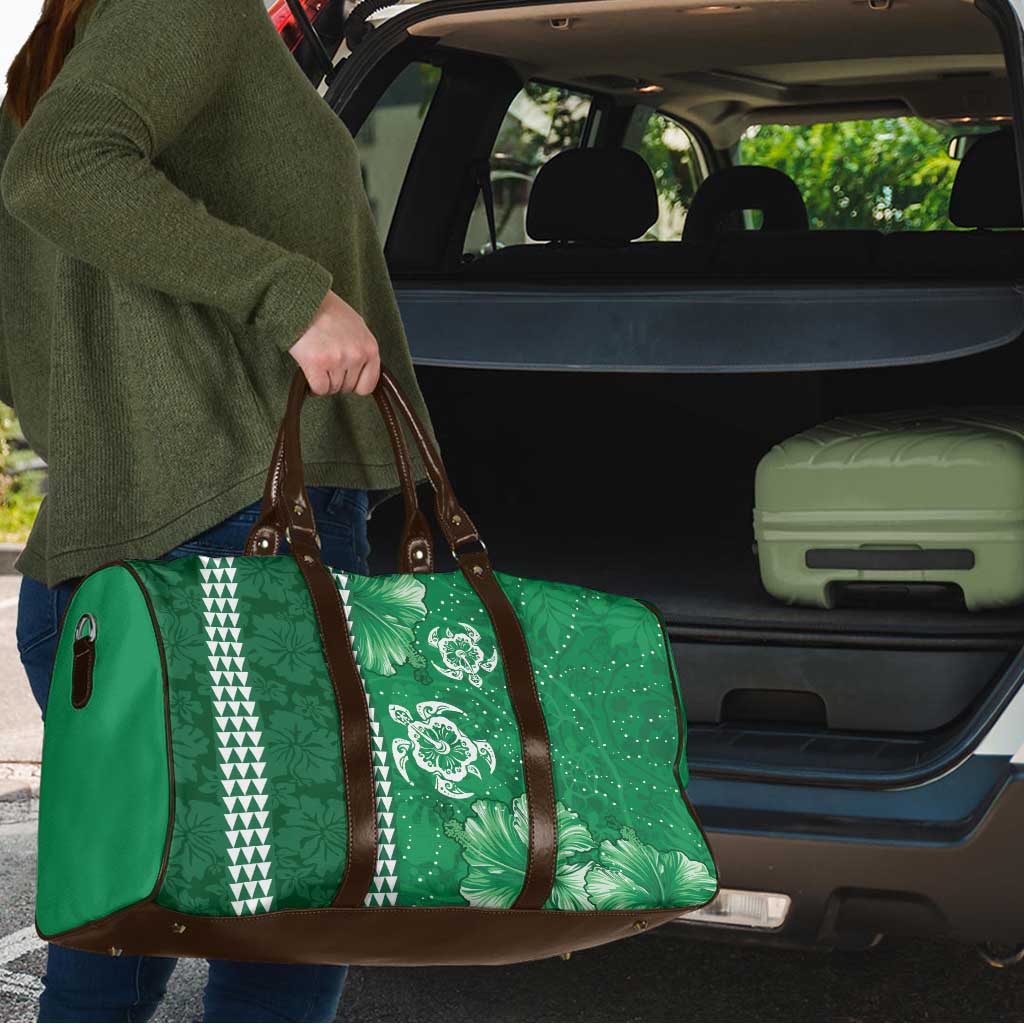 Green Hibiscus Turle Travel Bag Hawaiian Style Tribal Tapa Pattern - Polynesian Pride