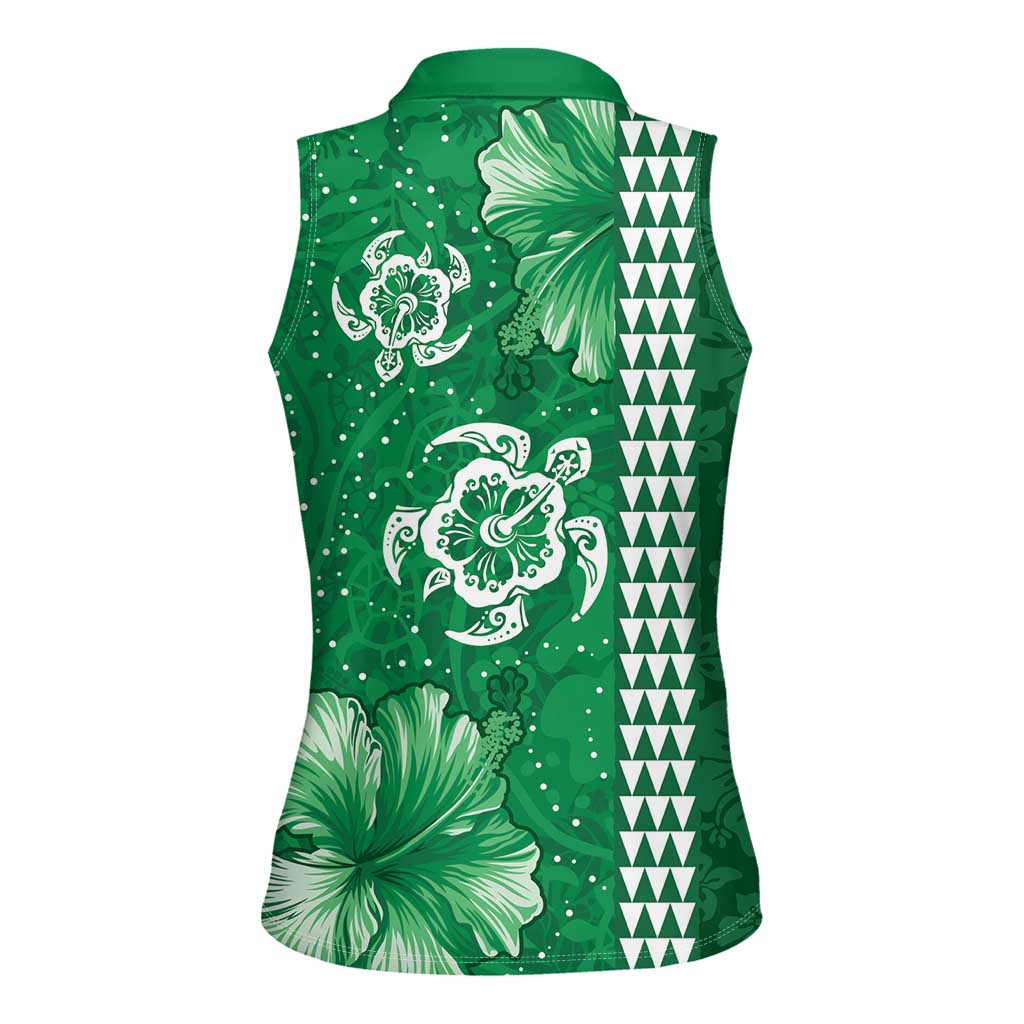 Green Hibiscus Turle Women Sleeveless Polo Shirt Hawaiian Style Tribal Tapa Pattern LT9 - Polynesian Pride