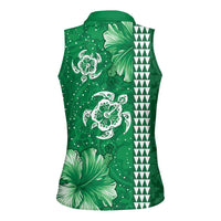 Green Hibiscus Turle Women Sleeveless Polo Shirt Hawaiian Style Tribal Tapa Pattern LT9 - Polynesian Pride