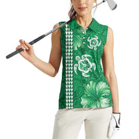 Green Hibiscus Turle Women Sleeveless Polo Shirt Hawaiian Style Tribal Tapa Pattern LT9 - Polynesian Pride