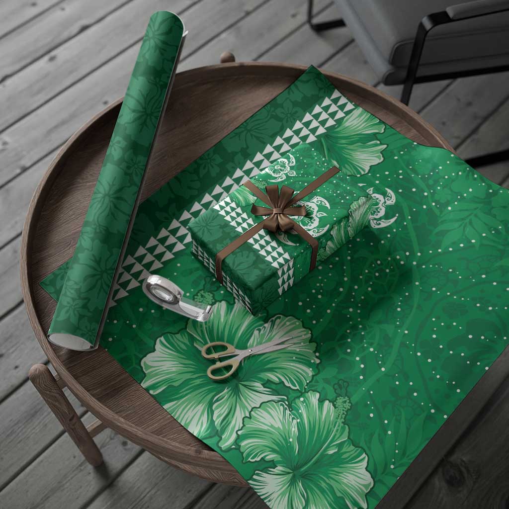 Green Hibiscus Turle Wrapping Paper Hawaiian Style Tribal Tapa Pattern LT9 - Polynesian Pride