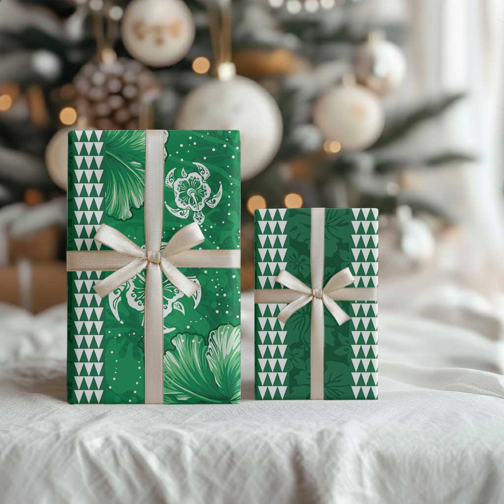 Green Hibiscus Turle Wrapping Paper Hawaiian Style Tribal Tapa Pattern LT9 - Polynesian Pride