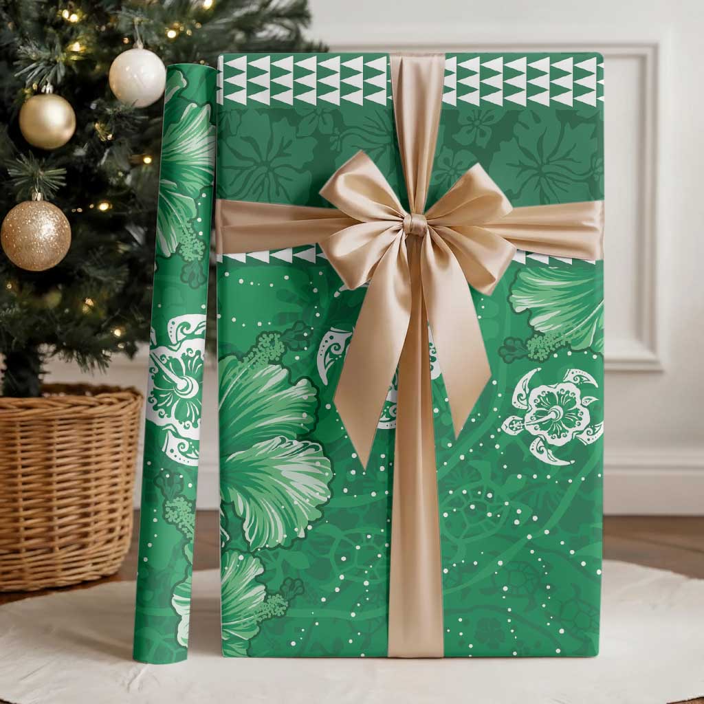 Green Hibiscus Turle Wrapping Paper Hawaiian Style Tribal Tapa Pattern LT9 - Polynesian Pride
