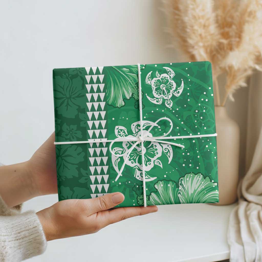 Green Hibiscus Turle Wrapping Paper Hawaiian Style Tribal Tapa Pattern LT9 - Polynesian Pride