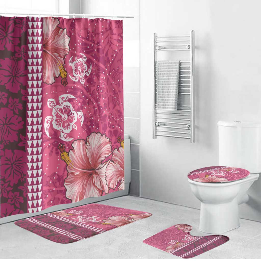 Pink Hibiscus Turle Bathroom Set Hawaiian Style Tribal Tapa Pattern LT9 Bathroom Set (4 pcs) Pink - Polynesian Pride